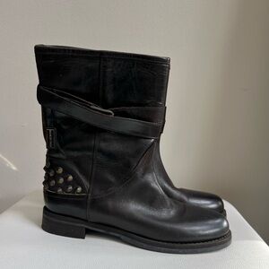 BOEMOS Studded Distressed Moto Boots Size 8